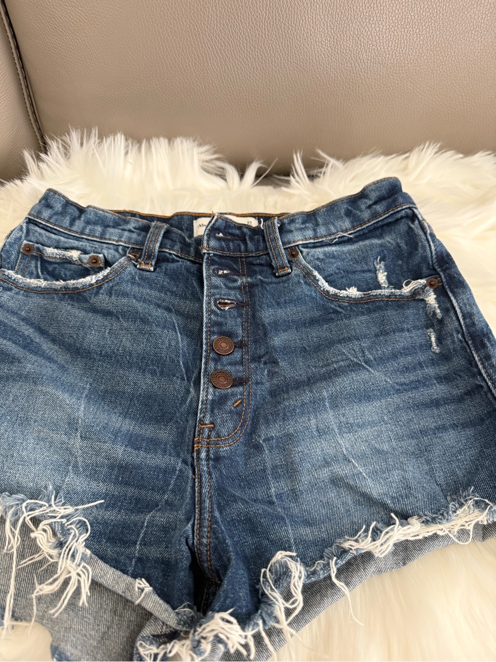 Abercrombie & Fitch Distressed Dark Blue Denim Shorts